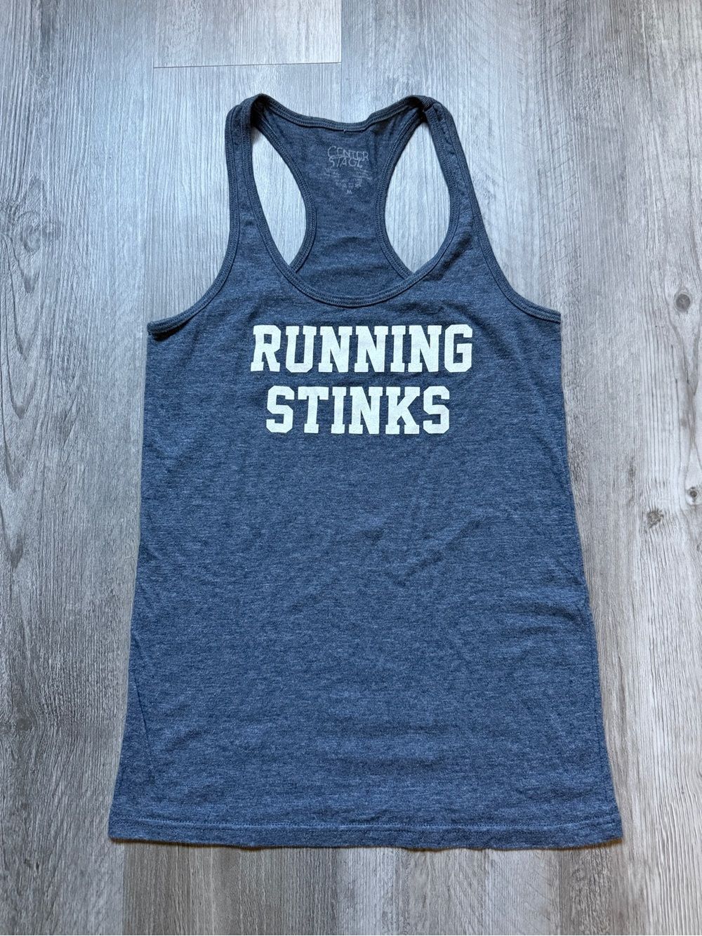 Running Stinks Racerback Workout Tank Top Gym Medium Blue Gray